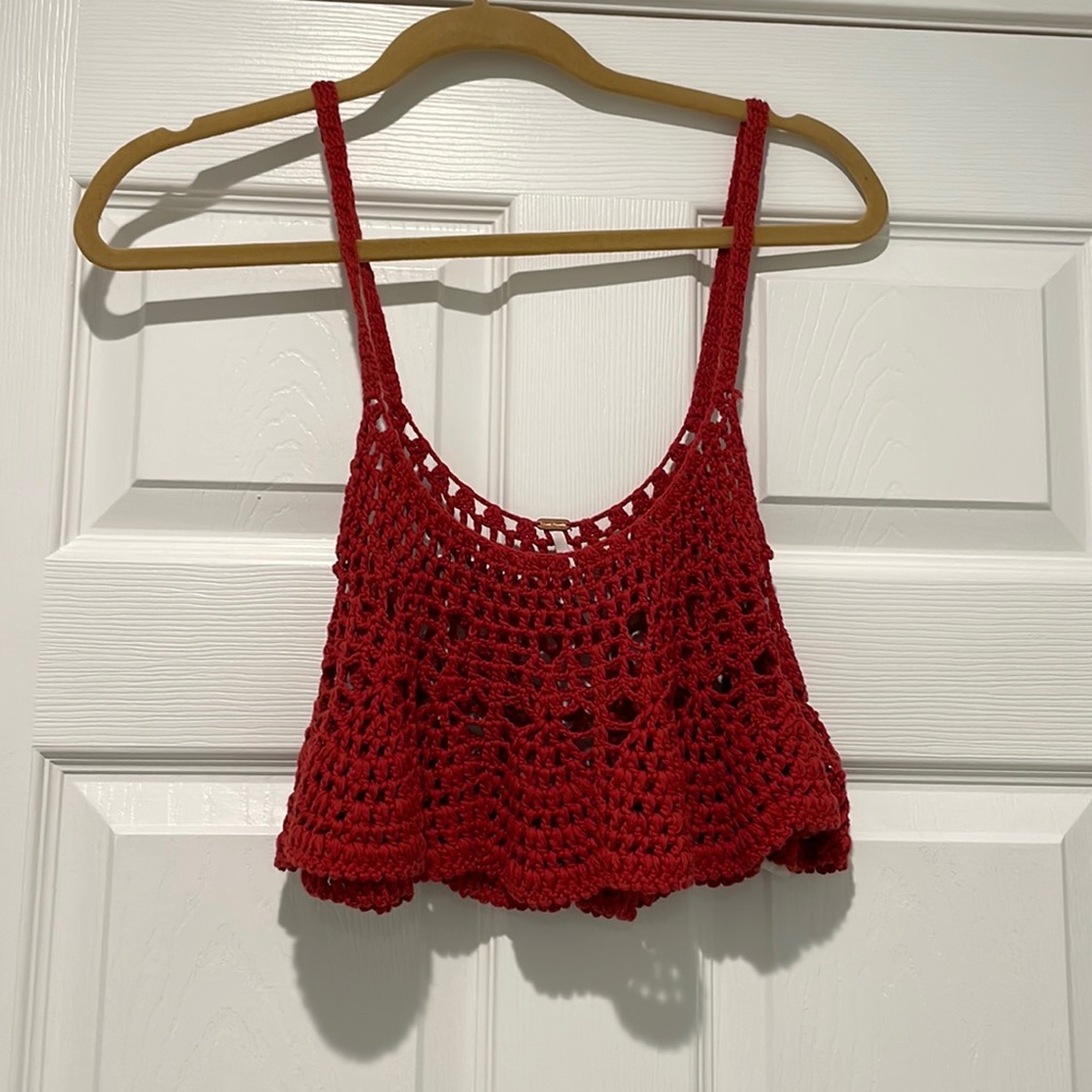 Free People Red Crochet Crop Top